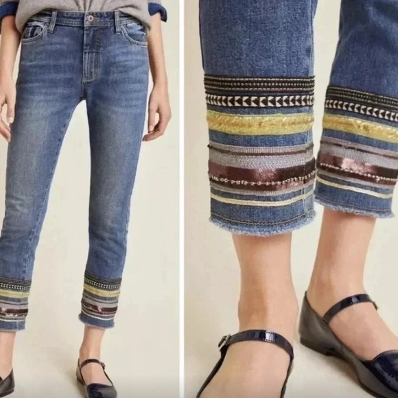 Anthropologie Pilcro and the Letterpress Embroidered Slim Capris in Sz 27 - Picture 2 of 11